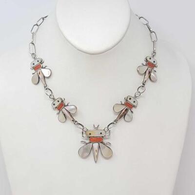 1260	

Vintage Native American Mother of Pearl and Spiny Oyster Sterling Silver Necklace, 29.6g
Weighs Approx. 29.6 Measures Approx....