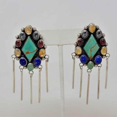 1246	

Native American Ben S Turquoise Sterling SIlver complete with Semi Precious Stones
Hand Made,  One of a Kind ,Artist Signed...