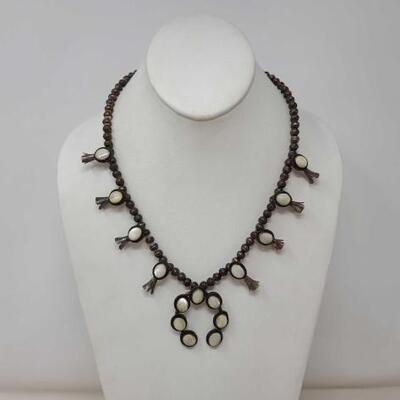 1194	

Native American Old Pawn Sterling Silver Squash Blossom,
Weighs Approx. 47.1g Measures Approx. 19.8"