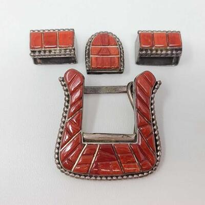 1270	

Native American Dee Brown Orange Spiny Oyster 4-Piece Belt Buckle, 72g
Weighs Approx. 72.0g Measures Approx. 5" ARTIST DEE...