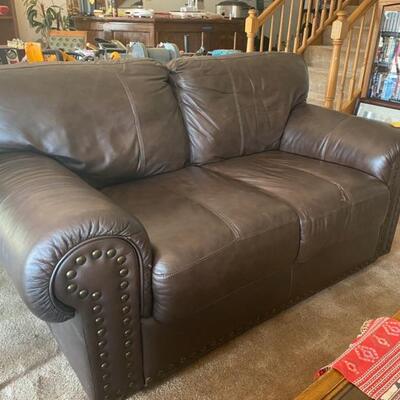 Studded Leather Brown Love Seat - 66" Long x 41" Deep x 36" Tall - Pre-sale $150