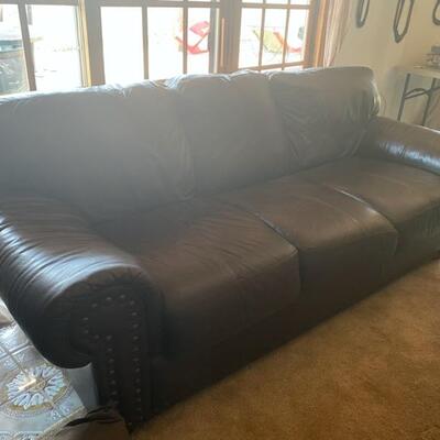 3-Seater Studded leather Brown Sofa - 91" Long x 41" Deep x 36" Tall - Pre-Sale $225