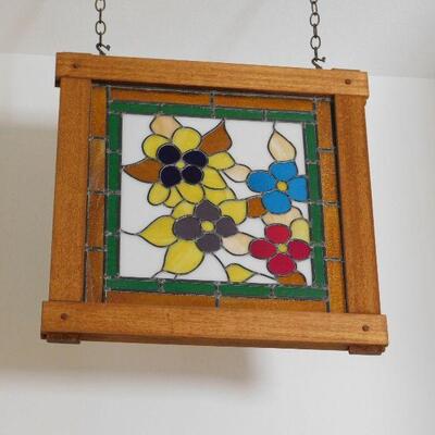 One of several stained glass wall hangings. This one is large and approximately 3 x 3