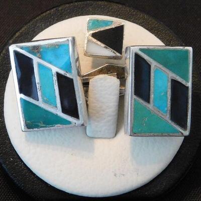 Sterling silver, Turquoise and Onyx Mens set