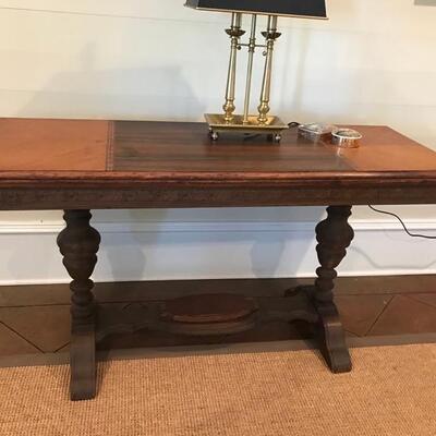 antique inlaid game table with felt lined compartment $475
53 X 20 X 29