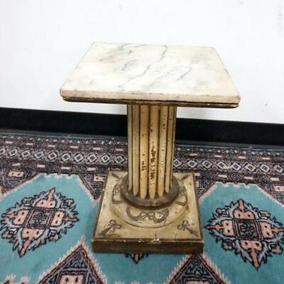 1100	MARBLE TOP PAINT DECORATED CORINTHIAN COLUMN PEDESTAL, 12 IN SQ X 17 IN HIGH
