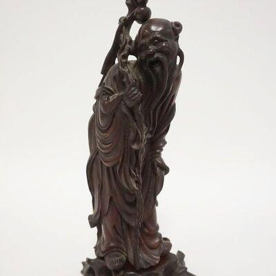 1078	CARVED WOODEN ASIAN FIGURE ON STAND, 10 1/2 IN HIGH
