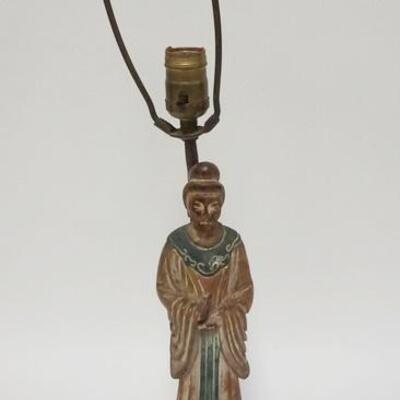 1005	CERAMIC ASIAN FIGURE MOUNTED AS A LAMP, 23 IN TOTAL HEIGHT
