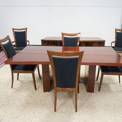 1043	ITALIAN MODERN EXCELSIOR DESIGN 10 PIECE DINING ROOM SET, INCLUDING TABLE WITH 2 LEAVES, 6 CHAIRS AND SERVER. DISCOLORING AT TABLE...