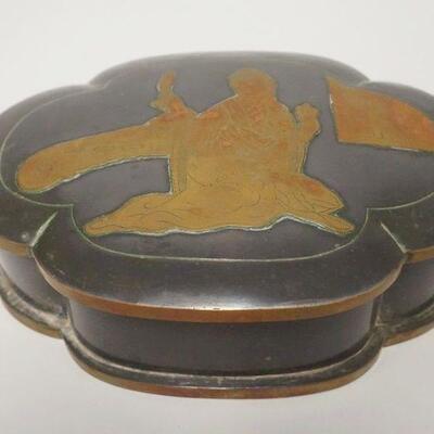 1016	ASIAN PEWTER & BRASS BOX, ILLEGIBLE MARKS ON THE BASE, 7 3/4 IN X 5 3/4 IN X 2 1/2 IN HIGH

