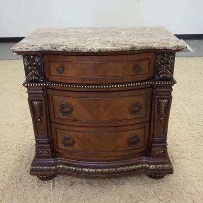 1056	MARBLE TOP 3 DRAWER NIGHT STAND, MARBLE HAS DAMAGE, 32 IN X 19 IN X 32 IN HIGH
