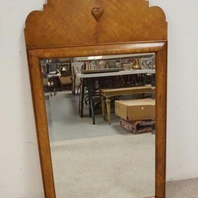 1312	LARGE BEVELED MIRROR IN MAPLE FRAME W/HEART ORNAMENT, 25 3/4 IN X 48 IN
