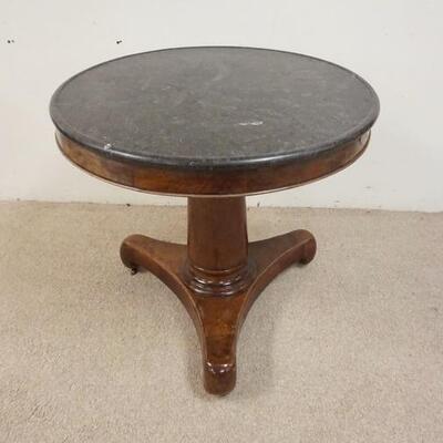 1054	EMPIRE STYLE ROUND LAMP TABLE WITH RIMMED MARBLE TOP, 32 IN X 30 IN HIGH
