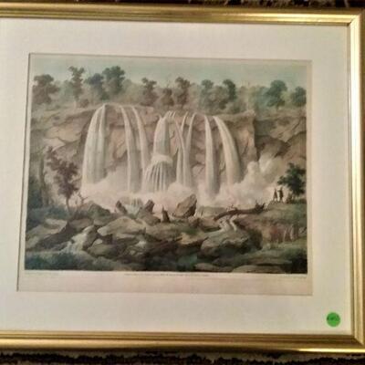 Waterfall Print 1700's Framed