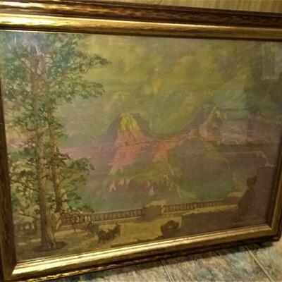 Henry H Raymond, Vintage Chromolithograph of Grand Canyon in Original Frame 