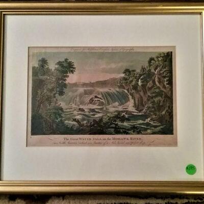 Antique Framed Print of Water Fall