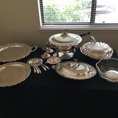Classic silver-plate serving pieces. Clam-open serving dish perfect for oysters on ice! 