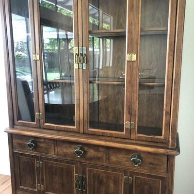 Must-have classic glass front cabinet with cool hardware and feature light.  54" x 76" x 15"