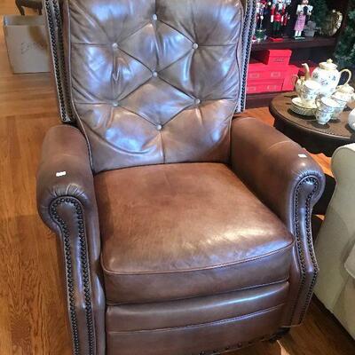 Matching Pair of Brown Studded Leather Recliners, by Bernhardt