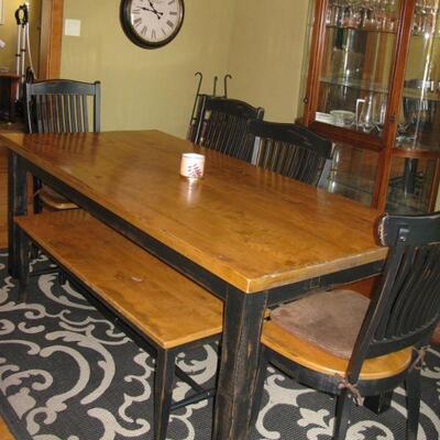 DISTRESSED TABLE WITH 4 CHAIRS AND BENCH SEAT                    BUY IT NOW $  595.00