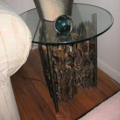 brutalist glass top end table   SOLD