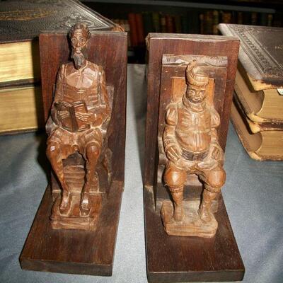 Don Quixote & Sancho Carved Wooden Bookends