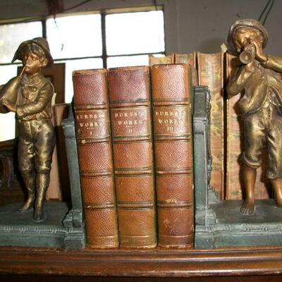 1801 3 Volume Set Leather Burns's Works & Boy Musician Bookends