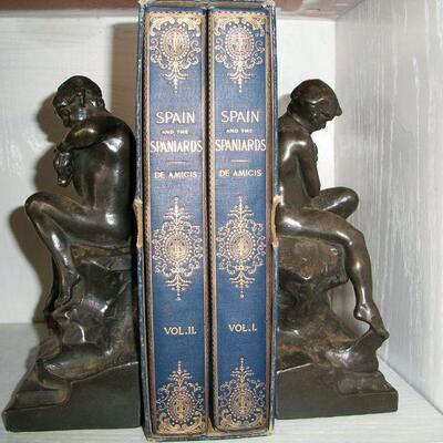 1895 2 Volume Set  - Spain and the Spainiards and Pompeian Bronze Bookends