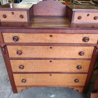 Cherry and Tiger Maple Chest of Drawers