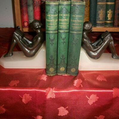 1872 3 Volumes Dickens Christmas Stories & Deco Nudes Bookends