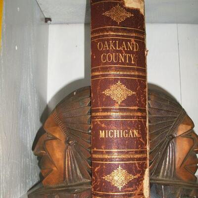 1891 Oakland County (History of) and Deco Indianhead Bookends