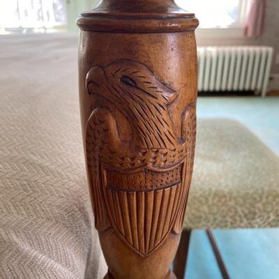 Close up of carved Eagle Bed Post