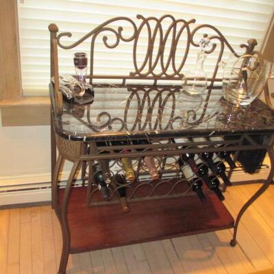 Classy Iron & Marble Top Bar Serving Station with Wine Rack  