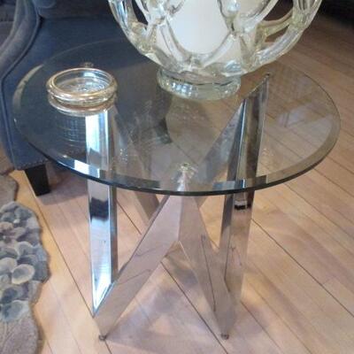 Seigerman's Chrome & Glass Round Accent Tables  