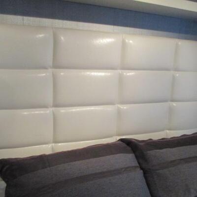 Lovely White Leather Style (Pleather) Queen Headboard & Bed Frame  