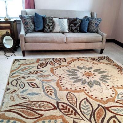Living Room sofa - Fabulous like new condition - Oatmeal color also multicolor area rug  8x10