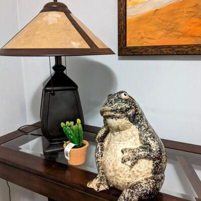 One of a pair of Southwestern style lamps and Mr. Froggy