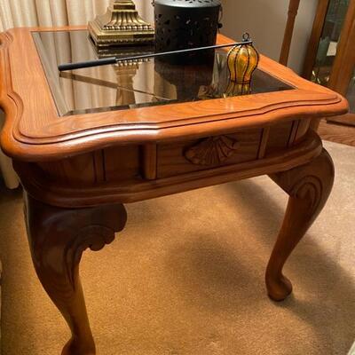 Master Home Furniture Co. Carved Wood w/Beveled Glass Insert End Table x 2 - $40 each - 22