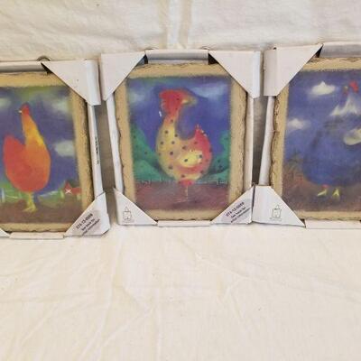 set of 3 rooster tile pictures