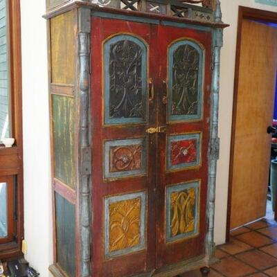 Enchanting large Moroccan antique hand painted cabinet