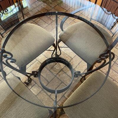 Bassett Furniture Wrought Iron Glass Top Table w/4 Chairs - $250 Set - Diameter 47.5" x 30" H. 