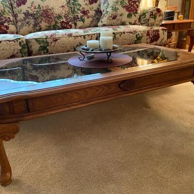 Master Home Furniture Co. Carved Wood w/Beveled Glass Inserts Coffee table - $75 - 28" Wide x 49" Long x 15" High