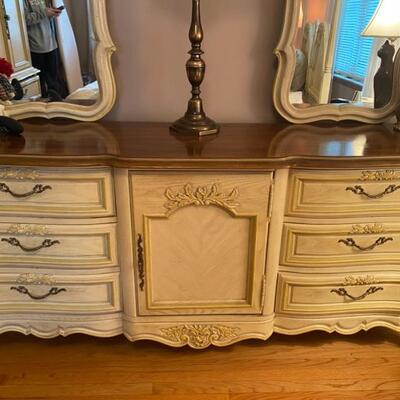 Vintage Stanley Furniture French Provincial Canary Yellow Double Mirror 9-Draw Dresser - $360 - 73" Long x 20" Deep x 33"...
