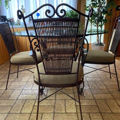 Bassett Furniture Wrought Iron Glass Top Table w/4 Chairs - $250 Set - Diameter 47.5" x 30" H. 