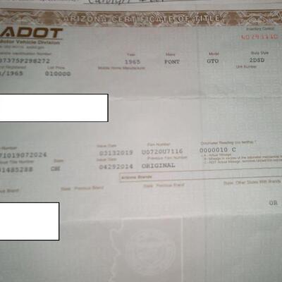 1965 Pontiac certificate of title