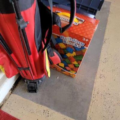 Golf bag and building blocks