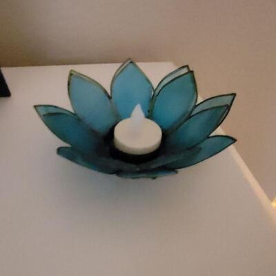 Blue lotus flower led candle holder