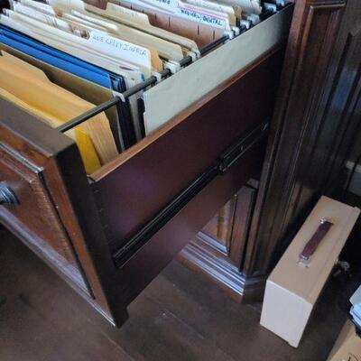 Wood office desk file cabinet detail