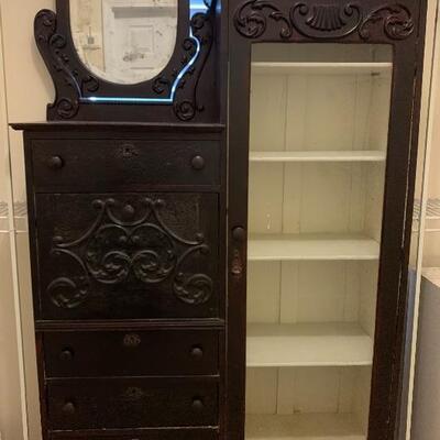 ANTIQUE CLOTHES CABINET WITH MIRROR