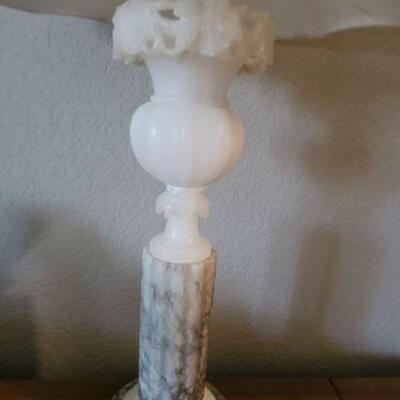 White and gray marbled table lamp (detail)